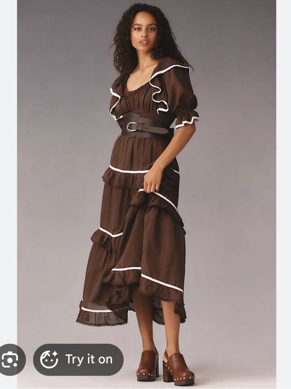Anthropologie Puff Sleeve Scoop-Neck Tiered Maxi Dress